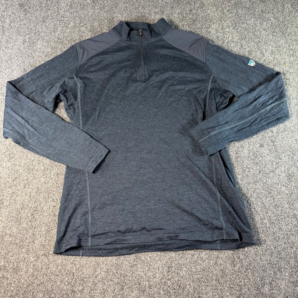 Kuhl Mens Merino Wool Quarter Zip Pullover Charcoal Gray Small 16F Base Layer
